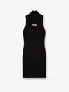 Diesel High Neck Fitted Mini Dress With Ribbed Texture In Black