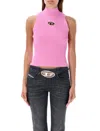 Diesel Ribbed High Collar Sleeveless Slim Fit Top In Pink