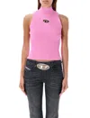 Diesel Ribbed High Collar Sleeveless Slim Fit Top In Pink