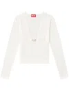 Diesel Long-sleeved Top With Deep V-neckline And Knot Detail In White