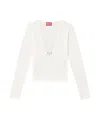 Diesel Long-sleeved Top With Deep V-neckline And Knot Detail In White