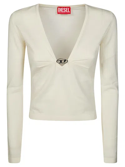 Diesel Deep V-neck Long-sleeved Top With Gathered Detail In Neutral
