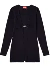 Diesel Deep V-neck Black Sweater With Twist Detail In Blue