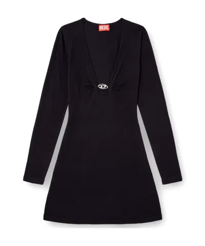 Diesel Placky V-neck Wool Mini Dress In Blue