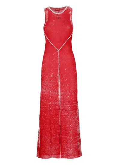Diesel M-rab Long Dress In Red Linen