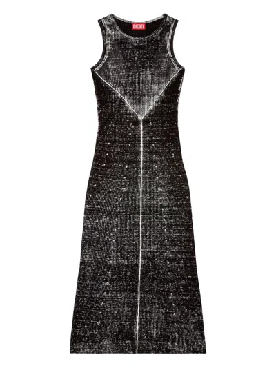 Diesel Sleeveless Textured Maxi Dress With Fitted Silhouette In Black