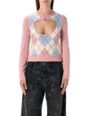 Diesel Cut-out Jumper In Argyle Wool In Pink