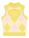 Diesel Cut-out Turtleneck Vest In Argyle Wool In Yellow