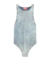 Diesel M-tansy Sleeveless Denim Bodysuit In Gray