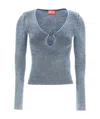 Diesel Light-blue M-teri Ribbed Top In Cotton In Blue