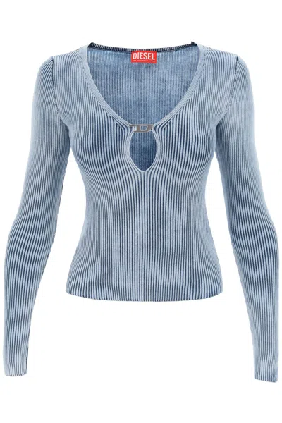 Diesel M-teri Ribbed Sweater With Logo Plaque In Blue