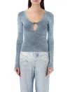 Diesel Light-blue M-teri Ribbed Top In Cotton In Blue