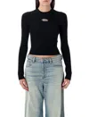 Diesel M-valari Top In Black Ribbed Stretch Jersey In Black