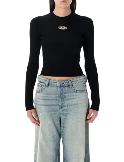 Diesel Long-sleeved Cotton T-shirt With Prominent Logo In Black