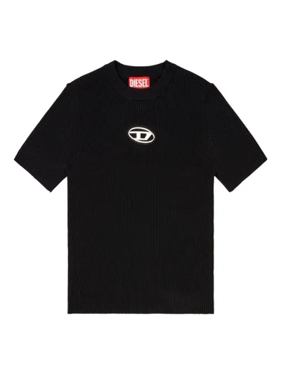 DIESEL 'M-VALARI' BLACK CREWNECK T-SHIRT WITH LOGO ON THE FRONT IN VISCOSE BLEND WOMAN