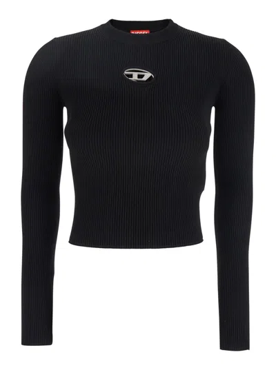 DIESEL 'M-VALARI' BLACK SWEATER WITH OVAL D LOGO PLAQUE ON THE FRONT IN VISCOSE BLEND WOMAN