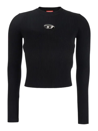 DIESEL 'M-VALARI' BLACK SWEATER WITH OVAL D LOGO PLAQUE ON THE FRONT IN VISCOSE BLEND WOMAN