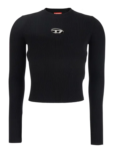 Diesel M-valari Black Sweater With Oval D Logo Plaque On The Front In Viscose Blend Woman