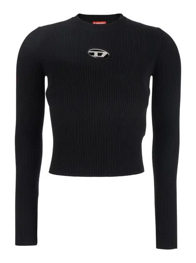DIESEL DIESEL WOMEN 'M-VALARI' BLACK SWEATER WITH OVAL D LOGO PLAQUE ON THE FRONT IN VISCOSE BLEND WOMAN