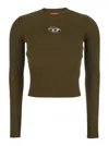 Diesel Ribbed Slim-fit Top With Cut-out Plaque Detail In Green