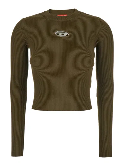 DIESEL 'M-VALARI' CROPPED LONG-SLEEVE CREWNECK T-SHIRT WITH LOGO ON THE FRONT IN VISCOSE BLEND WOMAN