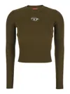 Diesel Ribbed Slim-fit Top With Cut-out Plaque Detail In Green