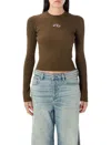 Diesel Ribbed Slim-fit Top With Cut-out Plaque Detail In Brown
