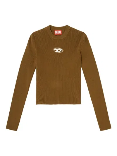 Diesel `m-valari` Rib-knit Viscose-blend Top In Brown