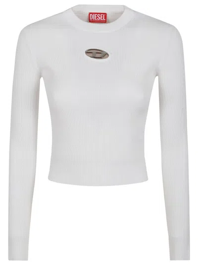 Diesel M-valari Slim Fit Ribbed Knit Top In Beige