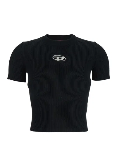 DIESEL 'M-VALARI' BLACK CREWNECK T-SHIRT WITH LOGO ON THE FRONT IN VISCOSE BLEND WOMAN