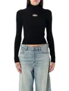 Diesel M-valari Top In Black Ribbed Stretch Jersey In Black