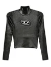 Diesel Ribbed-knit Turtleneck With Shiny Effect In Black