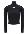 Diesel M-valari Top In Black Ribbed Stretch Jersey In Black