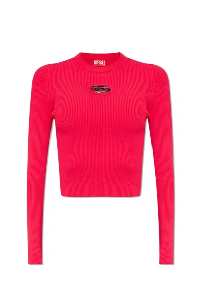 Diesel M Valary Logo Plaque Cropped Ribbed Top In Fucsia
