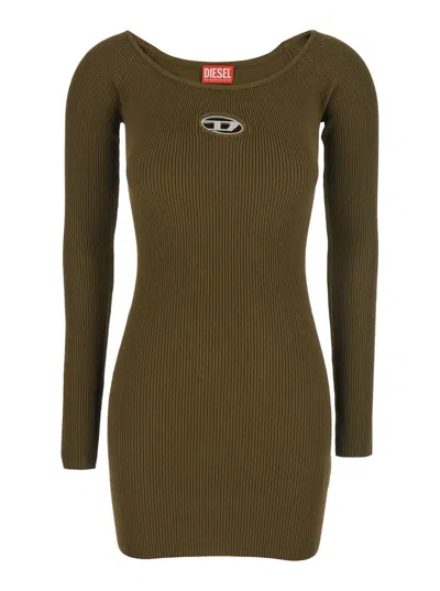 DIESEL 'M-VERA' GREEN MINI DRESS WITH BOAT NECKLINE AND CUT-OUT WITH LOGO ON THE FRONT IN VISCOSE STRETCH W