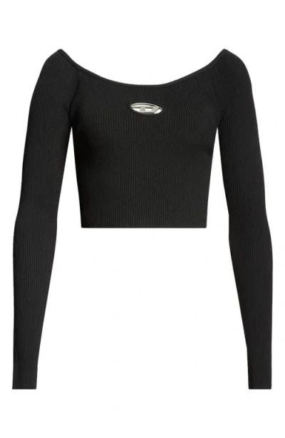 Diesel ® M-vera Logo Cutout Long Sleeve Crop Top In Deep/black