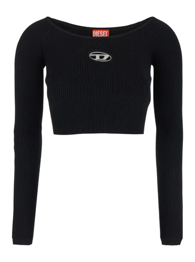 DIESEL BLACK SWEATER WITH D-LOGO CUT-OUT IN RIBBED FABRIC WOMAN