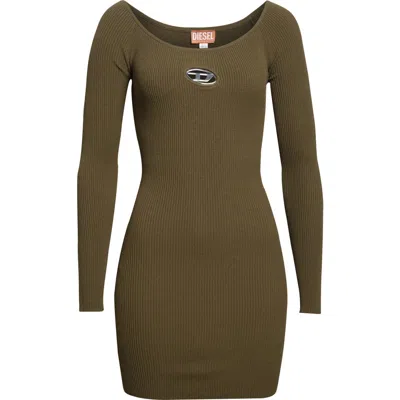 Diesel Women Green Ribbed Viscose M-vera Minidress In Brown