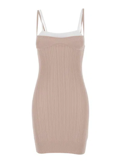Diesel M-zandra Beige Mini Dress With Spaghetti Straps And Ribbed Knit In Viscose Blend Woman In White