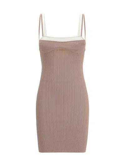 Diesel M-zandra Beige Mini Dress With Spaghetti Straps And Ribbed Knit In Viscose Blend Woman In White