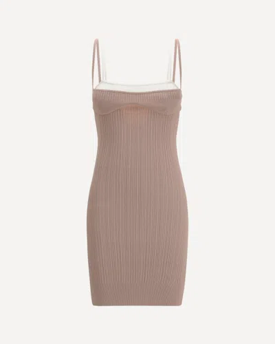 Diesel M-zandra Beige Mini Dress With Spaghetti Straps And Ribbed Knit In Viscose Blend Woman In White