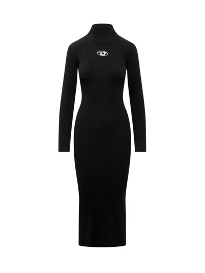 Diesel Ribbed Knit Bodycon Mini Dress With Cut-out Details In Black
