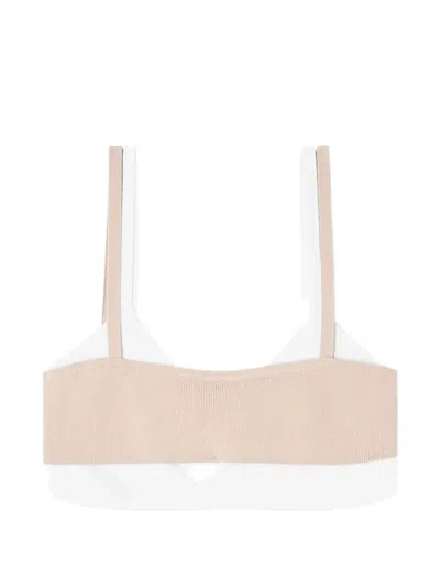 Diesel Women Beige Top With Bicolor Spaghetti Straps And Rectangular Nackline In Viscose Blend Woman In White