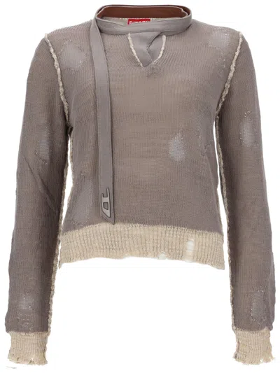 Diesel M-dracarina Cropped Frayed Cotton Sweater In Multi