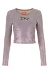 Diesel Stretch Denim Cropped Top With Metallic Finish
