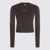 Diesel Ribbed Slim-fit Top With Cut-out Plaque Detail In Brown