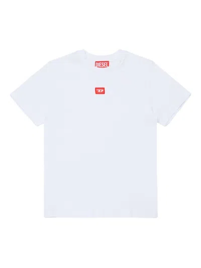 Diesel Kids' Jersey T-shirt With Red D Patch In White