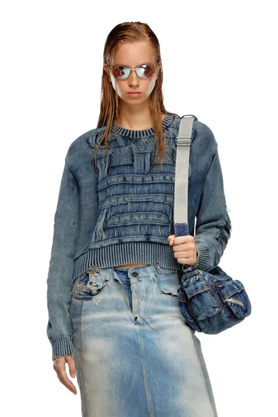 Diesel Maglione Destroyed Con Fili Fluttuanti In Blue