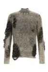 Diesel Destroyed Jumper With Floating Yarns In Gray