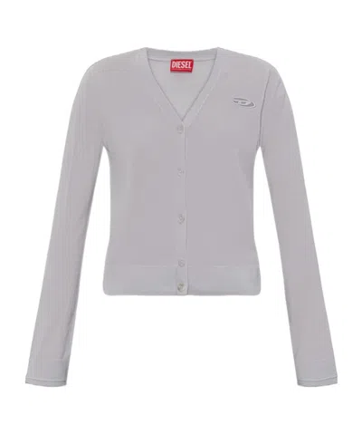 Diesel M-alima V-neck Knitted Cardigan In Gray